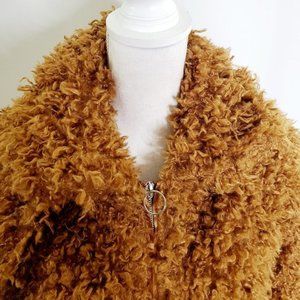 NWT Wild Fable Fuzzy Faux Fur Bomber Jacket Cognac